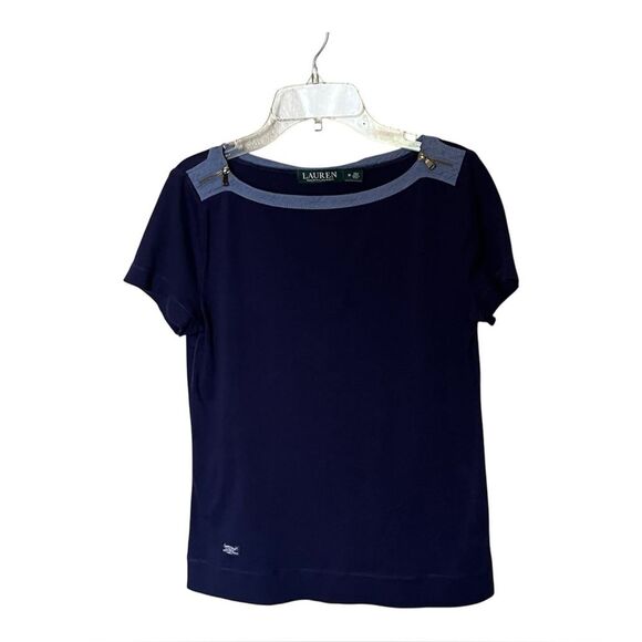 Ralph Lauren Dark Blue Short Sleeve Shirt Top with Zippers at Shoulder Size MED - Picture 1 of 11